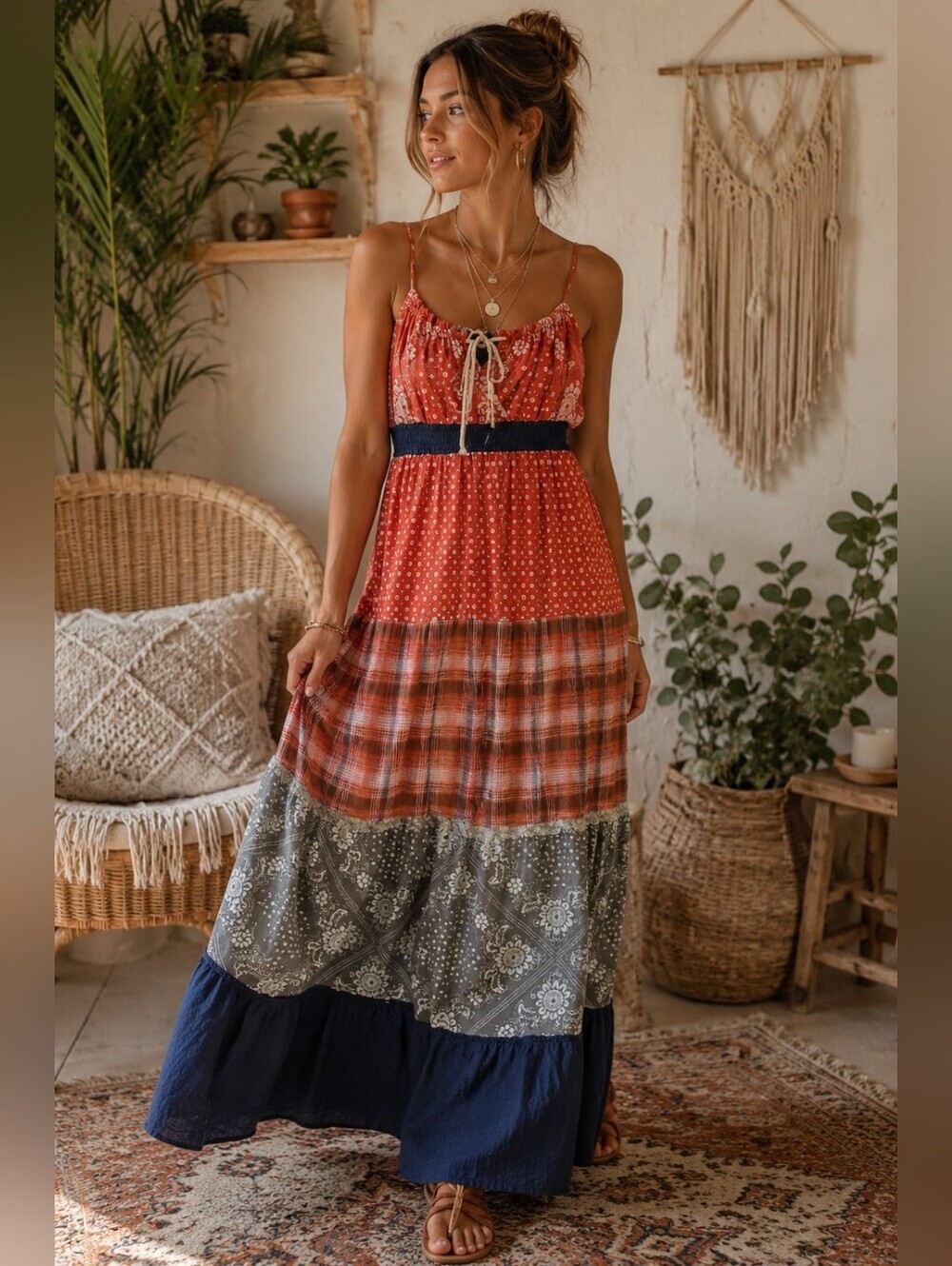 ✨🌾 Scrapbook Patchwork Boho Festival Maxi Dress Medium 🌾✨